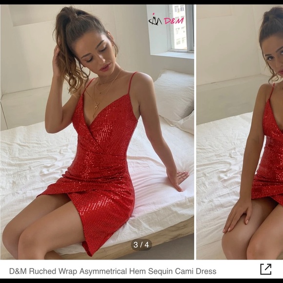 Womens red sequins dress. Size medium. - Picture 4 of 5